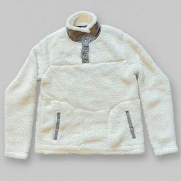 NWT Eddie Bauer Sherpa Fleece Pullover Coconut Milk & Frost Gray Snap-Neck, Sz M - Picture 9 of 16